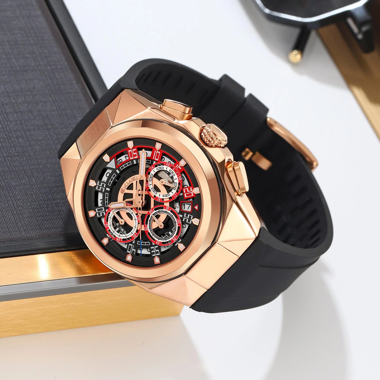 SKMEI - 9377 - Sporty Multi-Function Quartz Watch - rosegold/black image 1