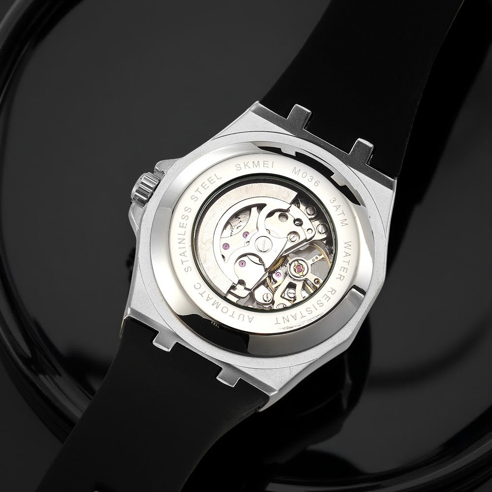SKMEI - M036 - Automatic Movement Skeleton Dial - silver-silica gel image 2