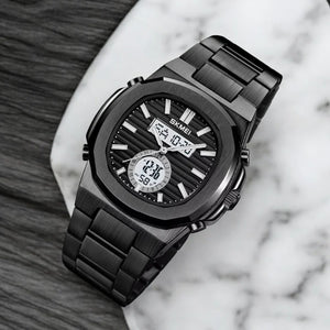 Skmei - 2279 - Dual Time Stainless Steel Watch - black-white image 0