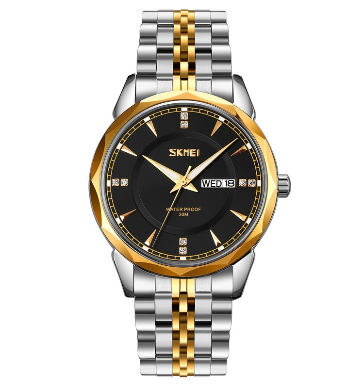 SKMEI - 9268 - Quartz Stainless Steel Luxury Analog Watch - silver/gold-black image 3