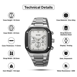 SKMEI - 2201 - Square Chronograph Watch - Silver image 2