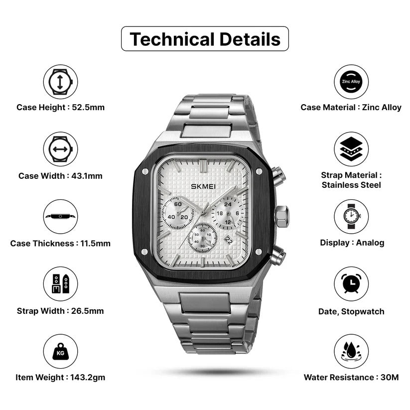 SKMEI - 2201 - Square Chronograph Watch - Silver image 2