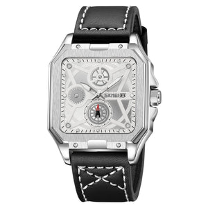 SKMEI 9330 Premium Down Second Square Dial Watch - silver/silver