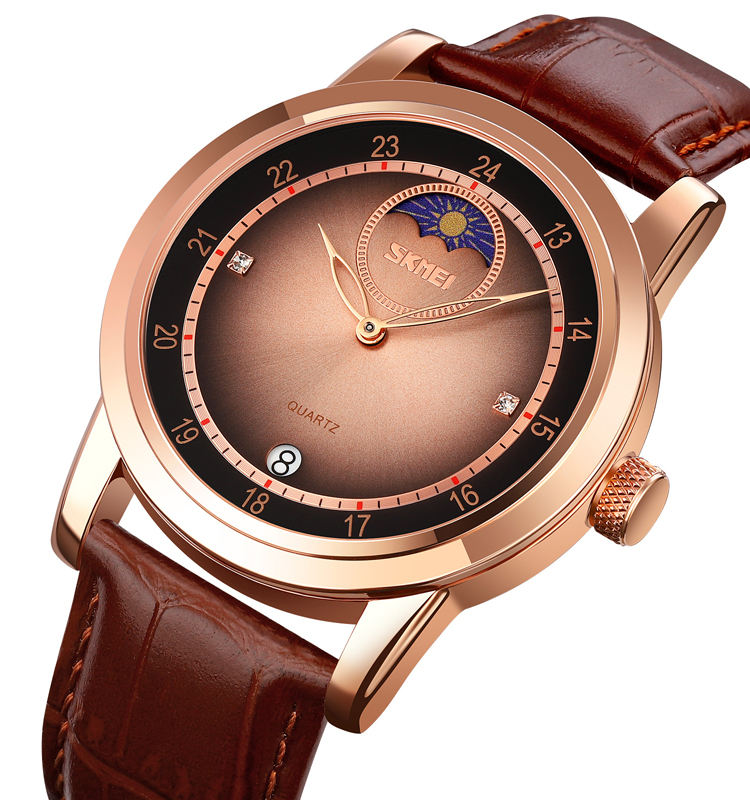 Skmei – 9300 – Elegant Moon Phase Edition Watch – Rose Gold / Rose Gold image 0