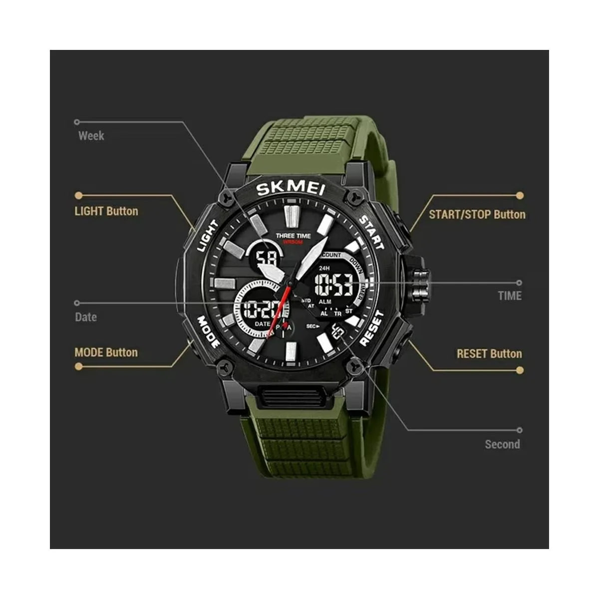 Skmei - 2219 - Digital Sports Watch - Army Green image 1