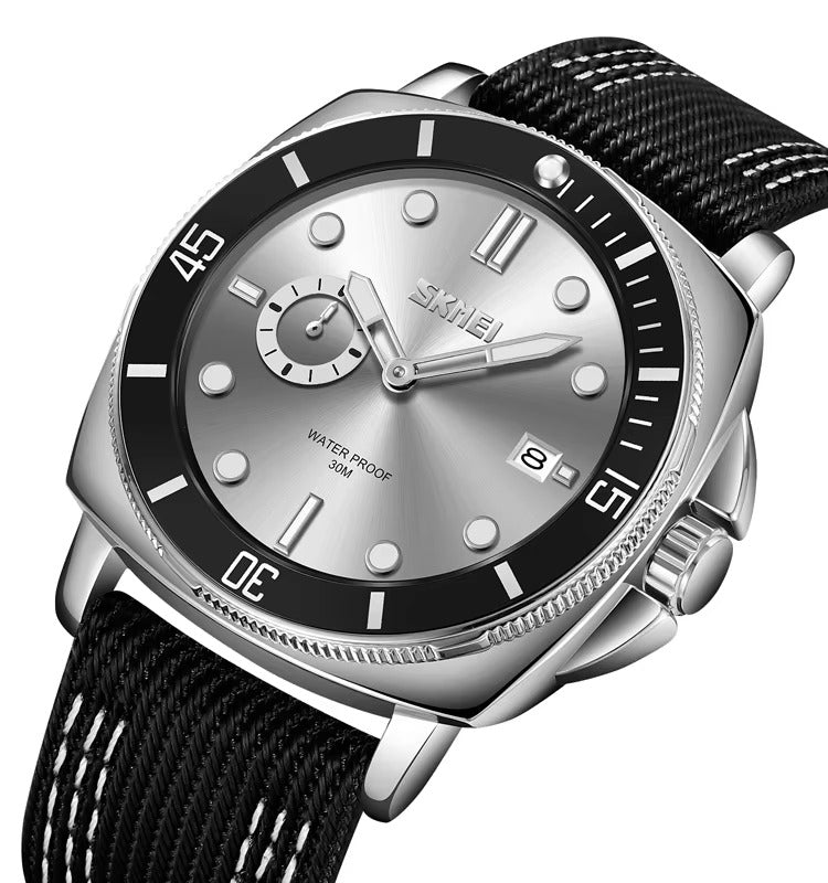 SKMEI 9328 Analog Quartz Nylon Strap Casual Watch - Silver image 1