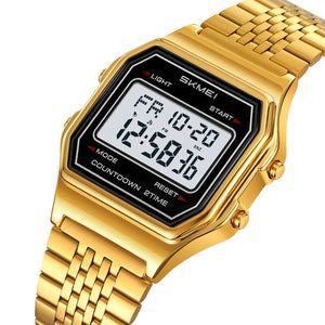 SKMEI 2465 Retro Digital Stainless Steel Watch – Gold/SevenBead