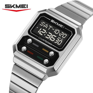 SKMEI 2448 Vintage Square Digital Stainless Steel Watch - silver-black image 0