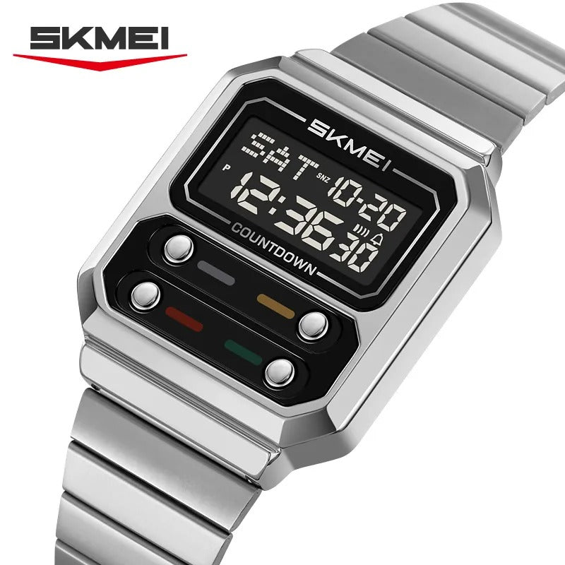 SKMEI 2448 Vintage Square Digital Stainless Steel Watch - silver-black image 0