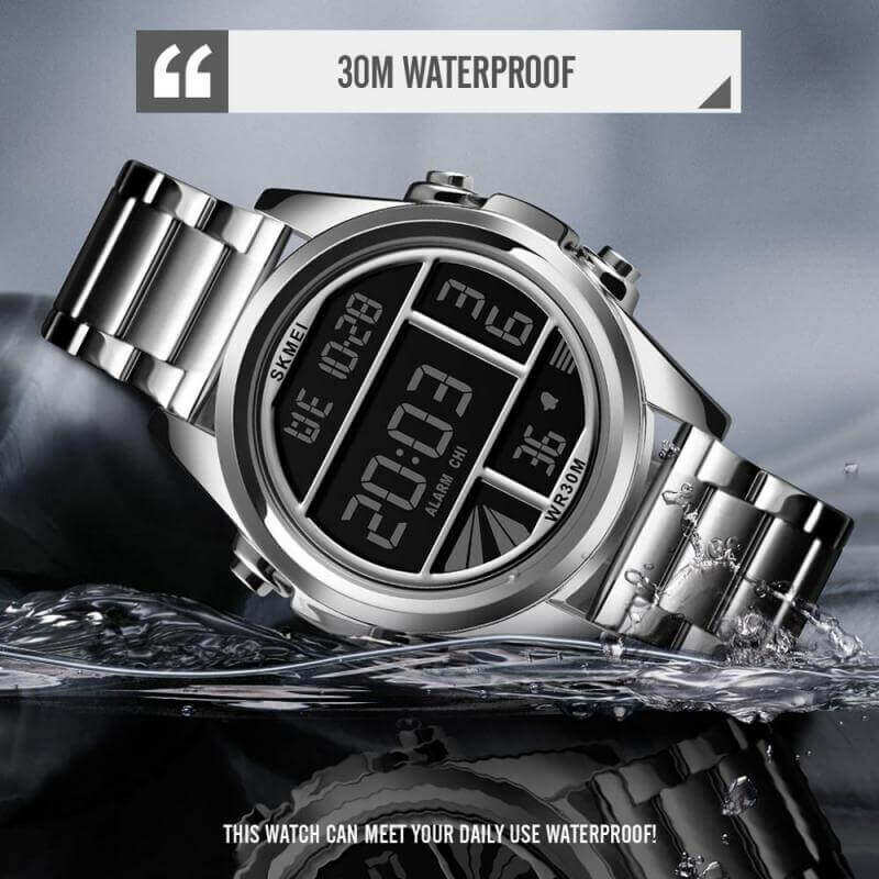 SKMEI - 1448 - Digital Sports Stainless Steel Waterproof Watch - Silver image 3