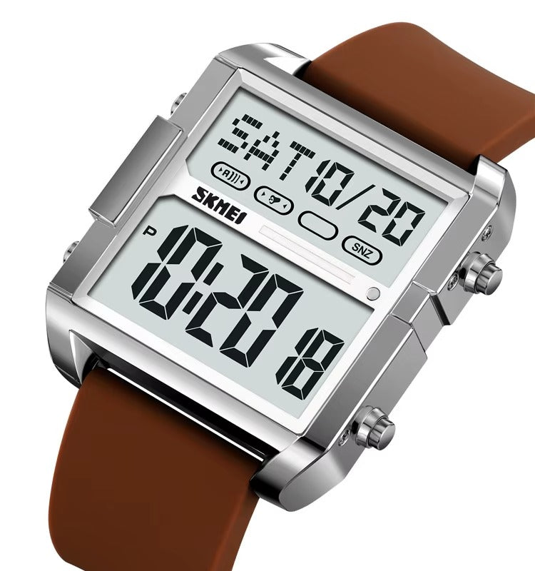Skmei - 2246 - Modern Square Digital Watch - silver/brown image 1