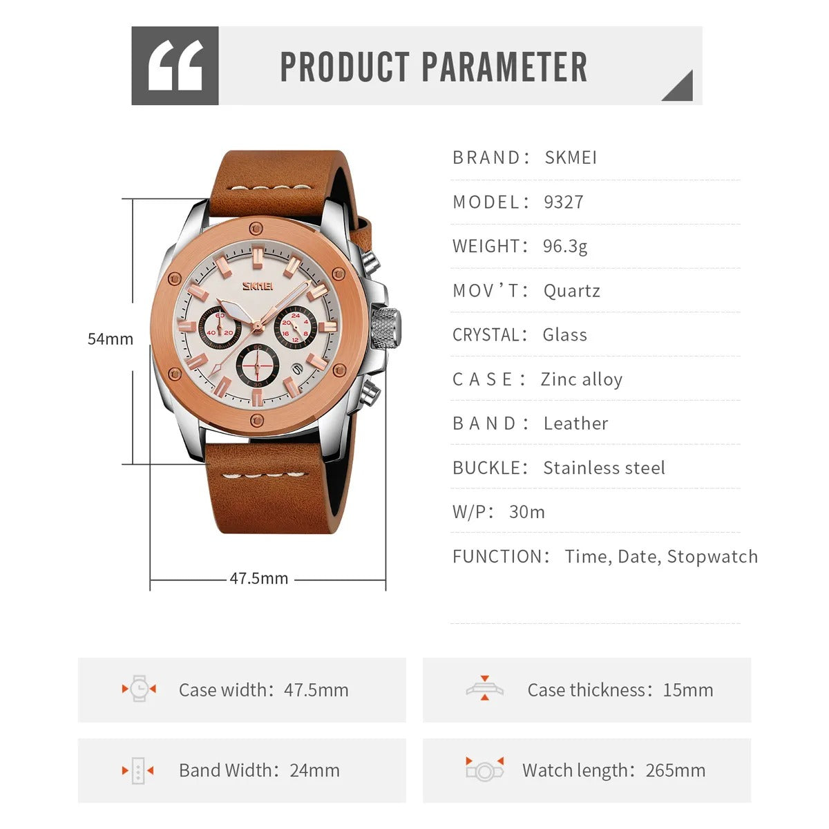 Skmei - 9327 - Functional Chronograph Features Watch - rose gold-silver image 3