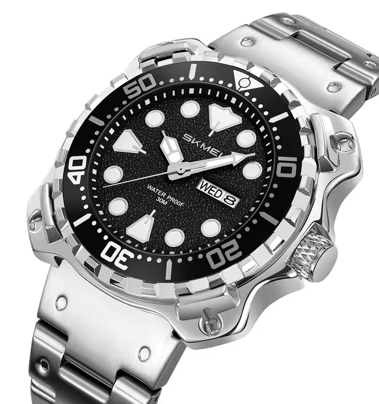 Skmei – 9385 – Luxury Stainless Steel Watch – Silver/Black image 1