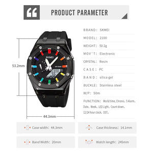 Skmei - 2100 - World Time 50m Waterproof - Black/Black image 6