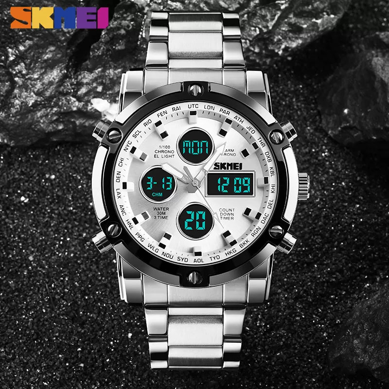 Skmei – 1389 – Dual Display Waterproof Business Watch - Silver/Silver image 4