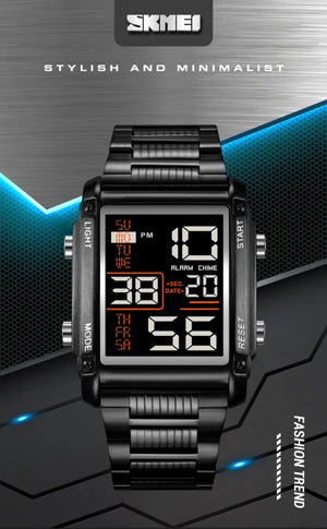 SKMEI - 2206 - Digital Movement Multifunction Stainless Steel Watch - Black/Black image 3