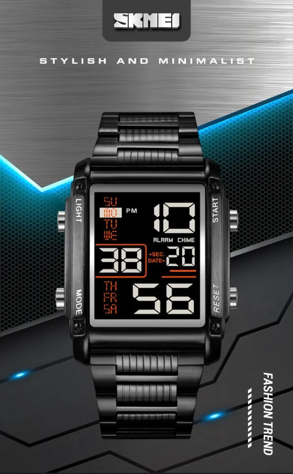 SKMEI - 2206 - Digital Movement Multifunction Stainless Steel Watch - Black/Black image 3