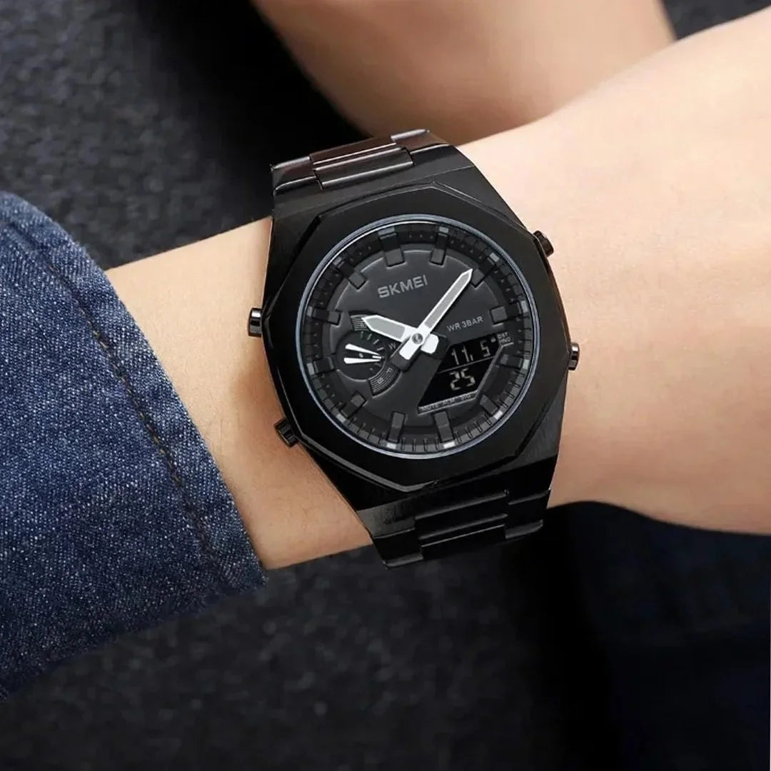 Skmei - 1816 - Dual Display luminous waterproofs 50+ timezone - Black/Black-White image 5