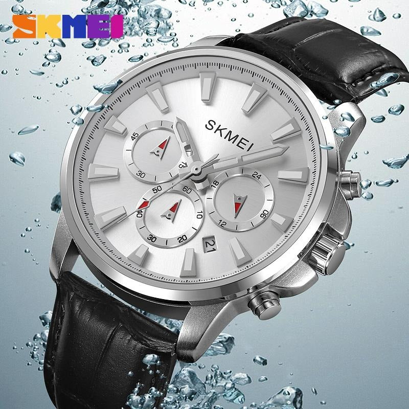 SKMEI - 2071 - High Quality Luxury Watch - Silver/Silver Leather image 2