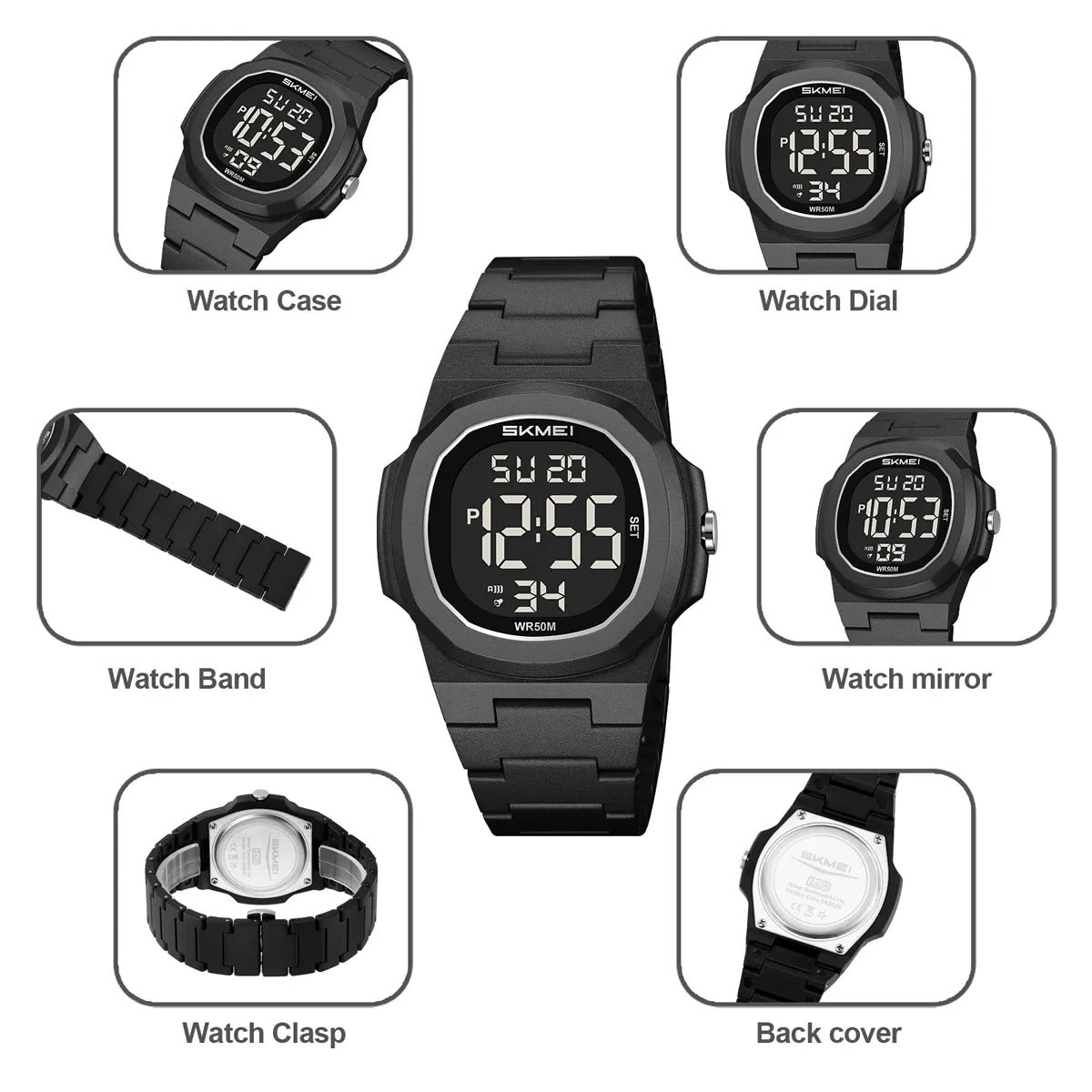 SKMEI 2428 Digital Casual Sports Watch - Black/black image 3