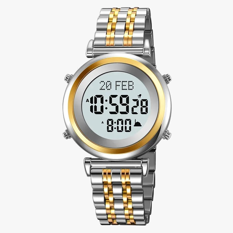 SKMEI - 2139 - Qibla Azan Time Reminder Prayer Watch - silver/gold-white image 1