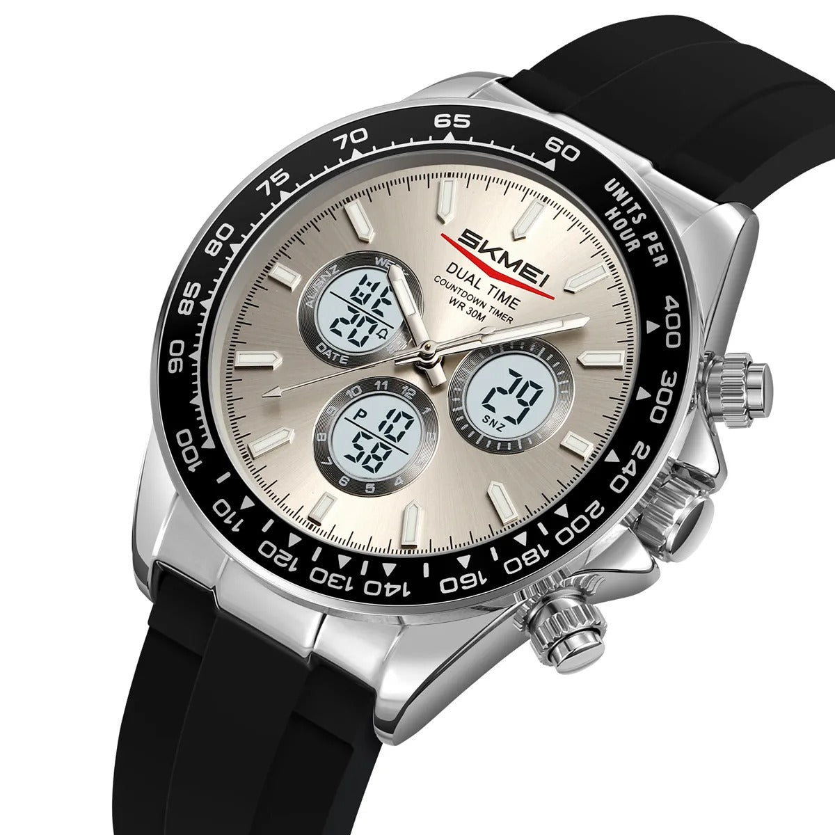 SKMEI - 2505 - Electronic Quartz Dual Display Watch - silver/gray-silica gel image 0