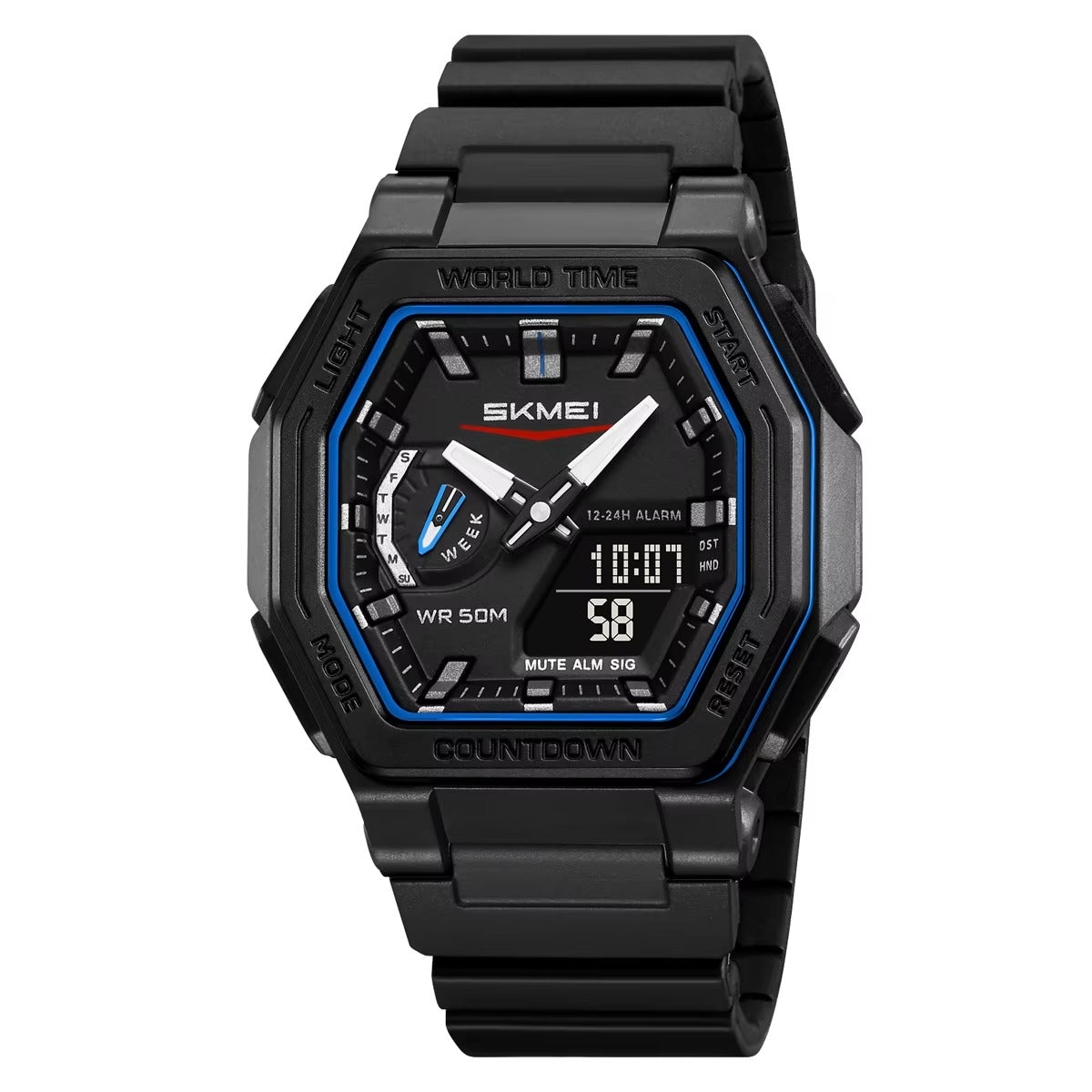SKMEI - 2438 - Dual Sports Watch Multiple Time Zone - Black/Blue image 1
