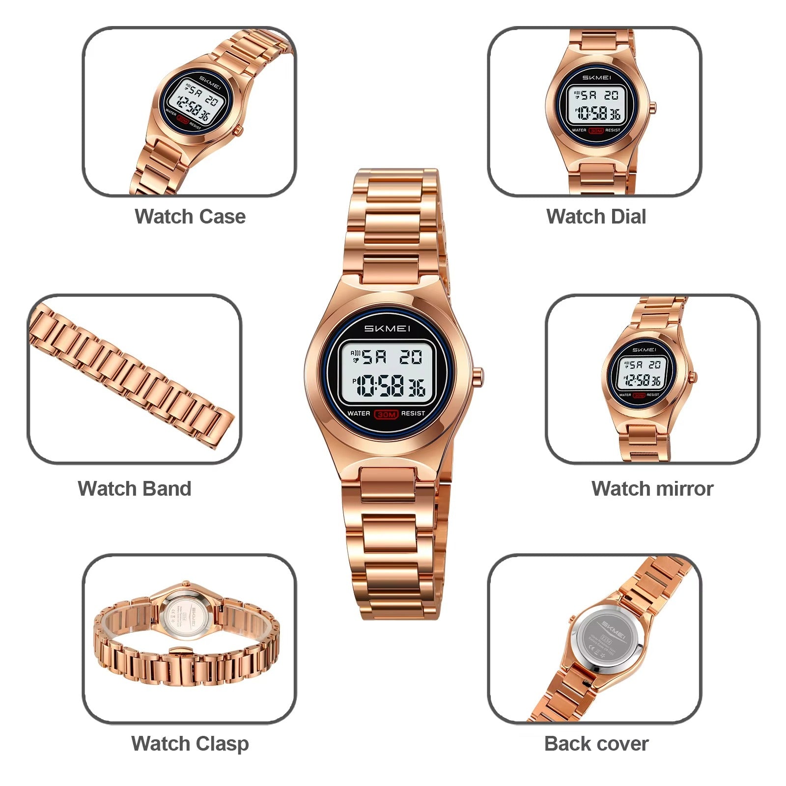 SKMEI - 2334 - Women Digital Stainless Steel Watch - rose gold image 4