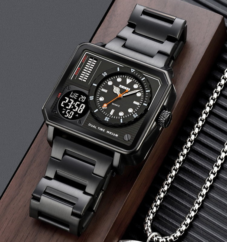 SKMEI - 2025 - LED Backlight Large Screen Multi-Time Zone Waterproof Watch - Black image 1
