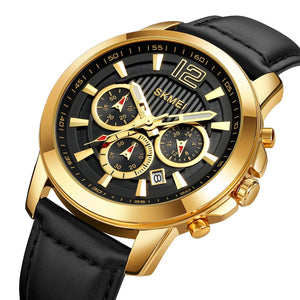 SKMEI - 1989 - Chronograph High Quality Leather Watch - Gold/Black image 1