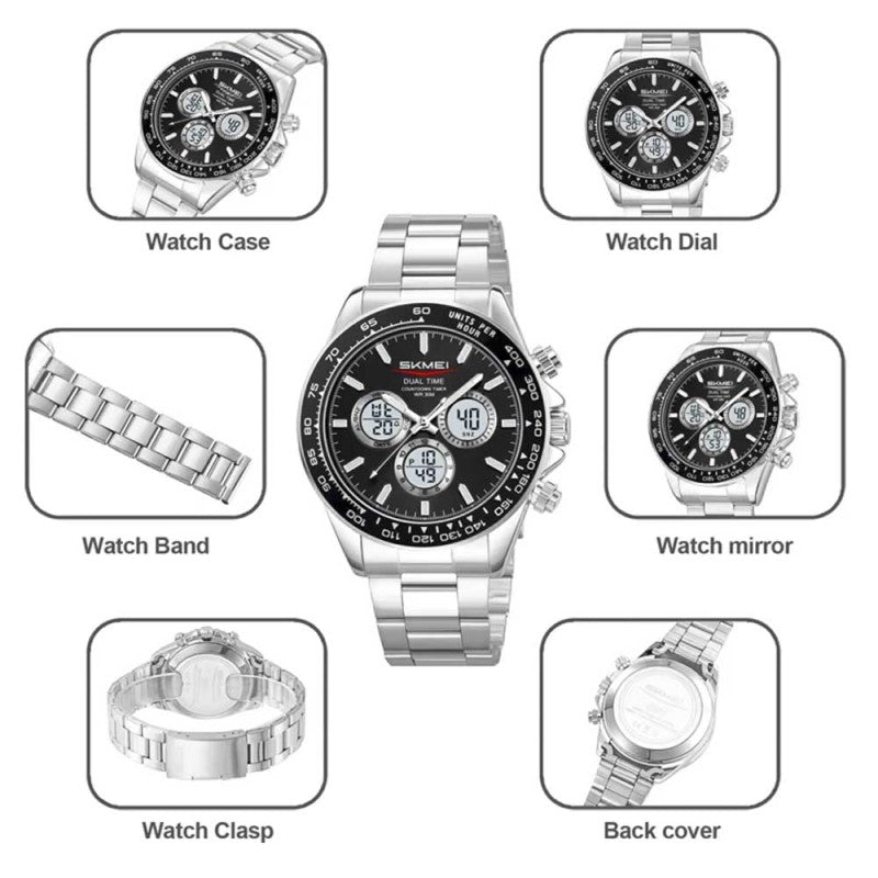 SKMEI - 2505 - Electronic Quartz Dual Display Watch - Silver/Black-Steel image 5