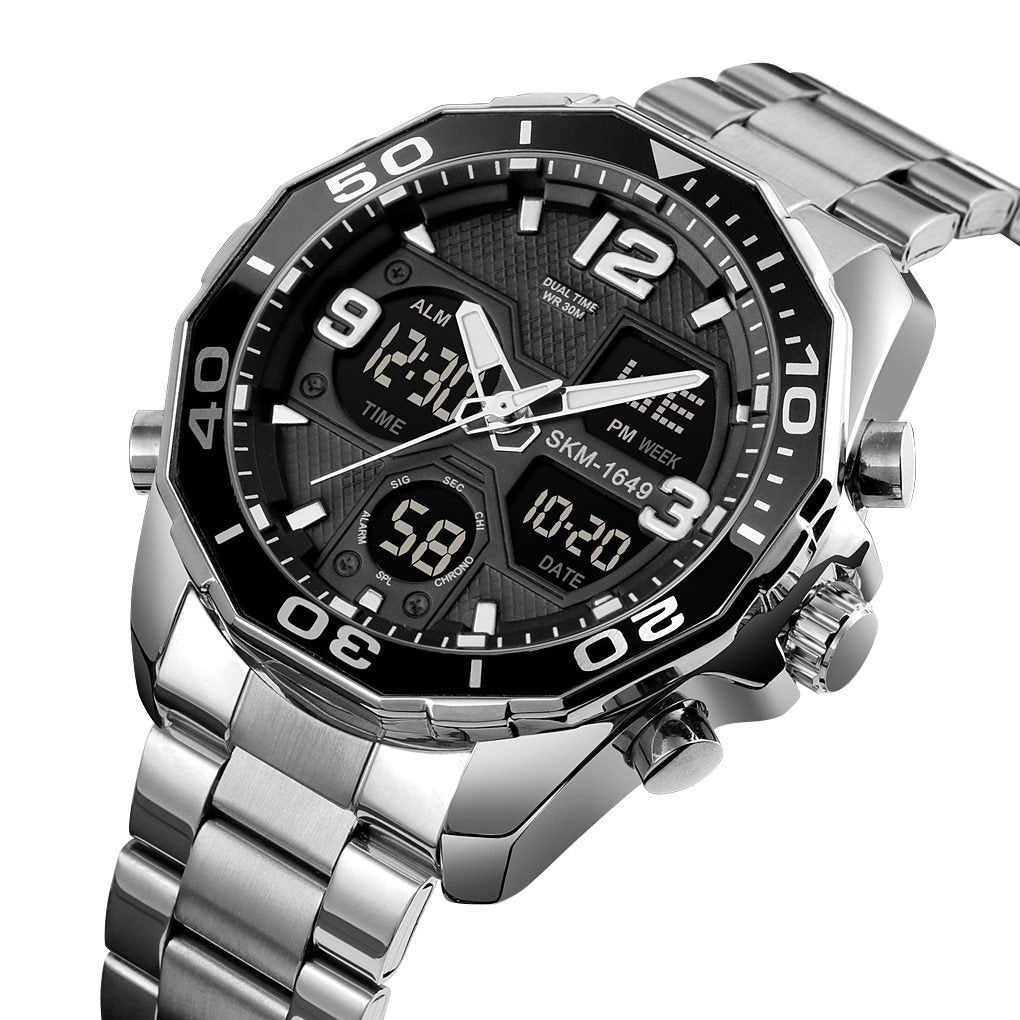 Skmei - 1649 - Rotatable Ring Quartz MultiFunctional Watch - Silver image 0