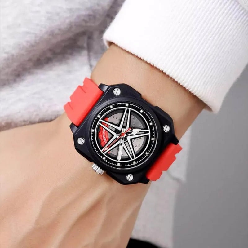 SKMEI - 2362 - Trendy Wheel Spinner Quartz Silicon Strap - Red image 3