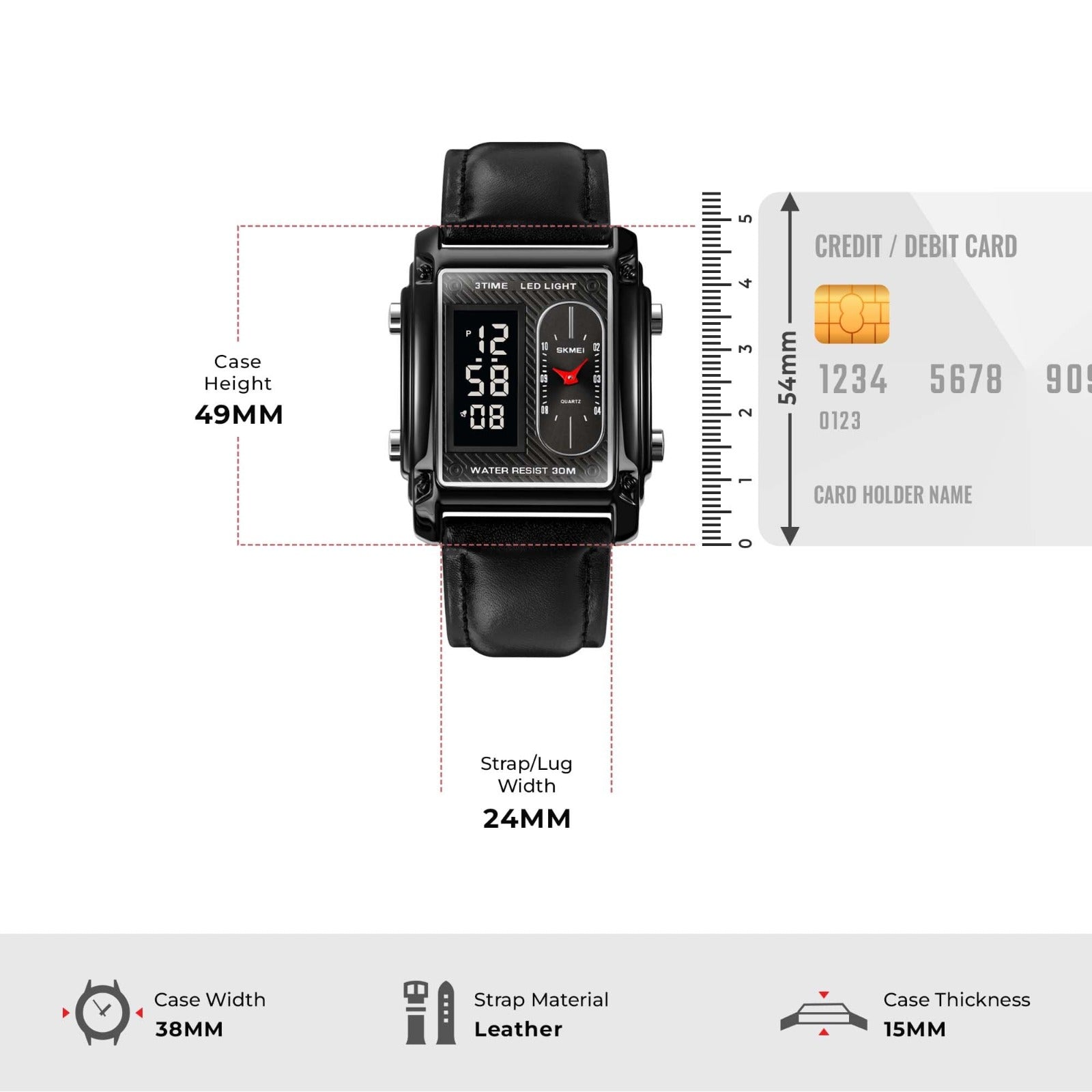Skmei - 1868 (strap) - Digital LED Luminous Waterproof - Black-Leather image 4