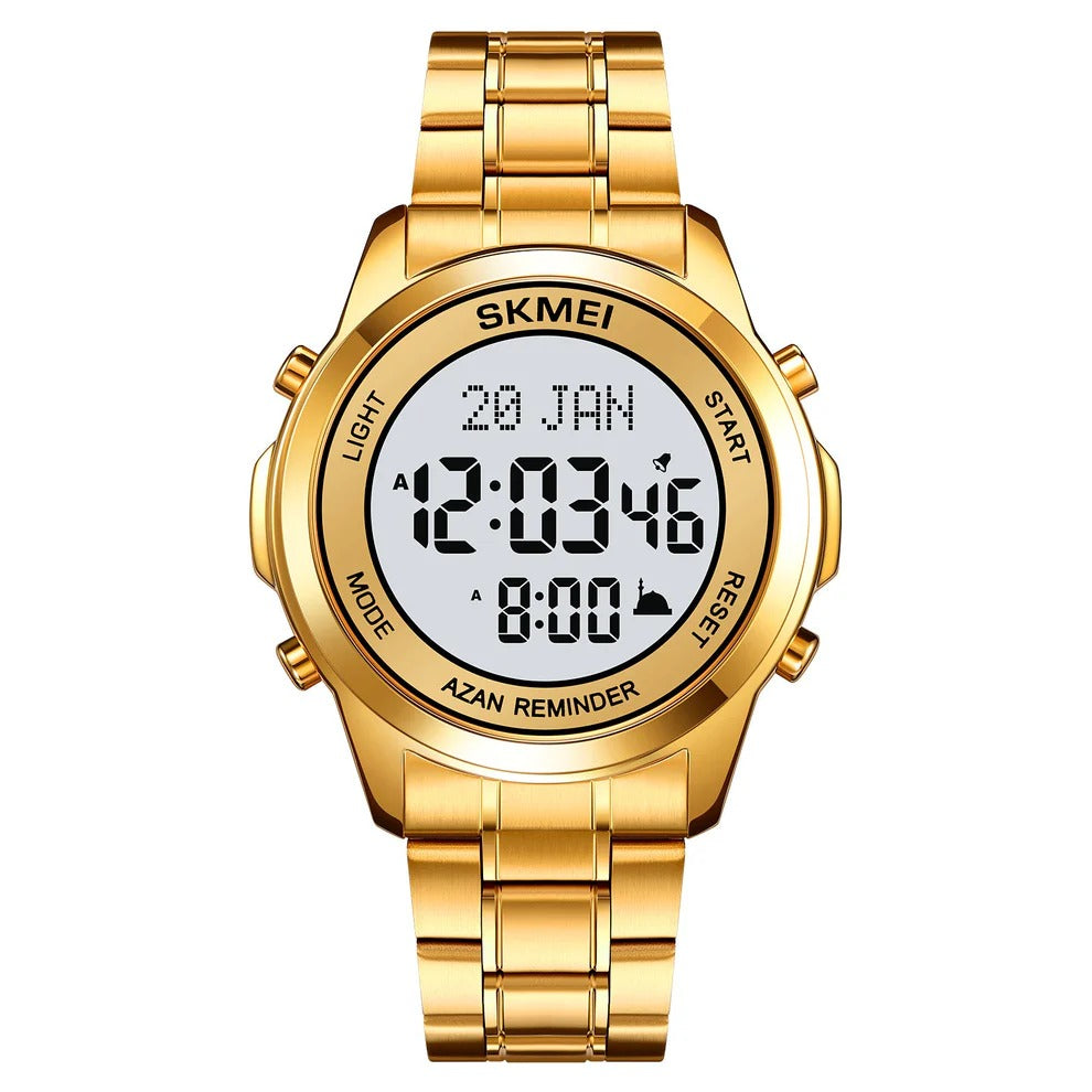 SKMEI - 2097 - Qibla Azan Time Reminder Prayer Watch - gold/white image 1