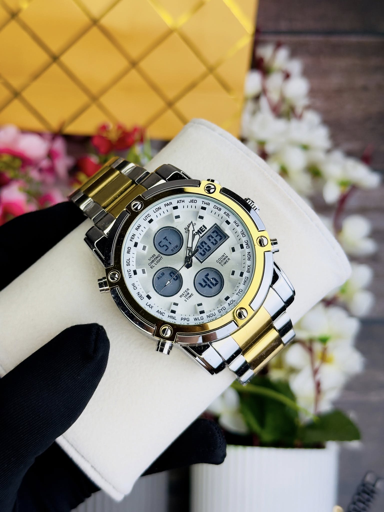 Skmei – 1389 – Dual Display Waterproof Business Watch - Silver/Gold-Silver image 2