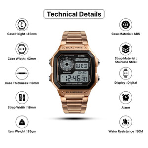 Skmei - 1335 - Digital Sports Countdown Waterproof Watch - RoseGold image 4