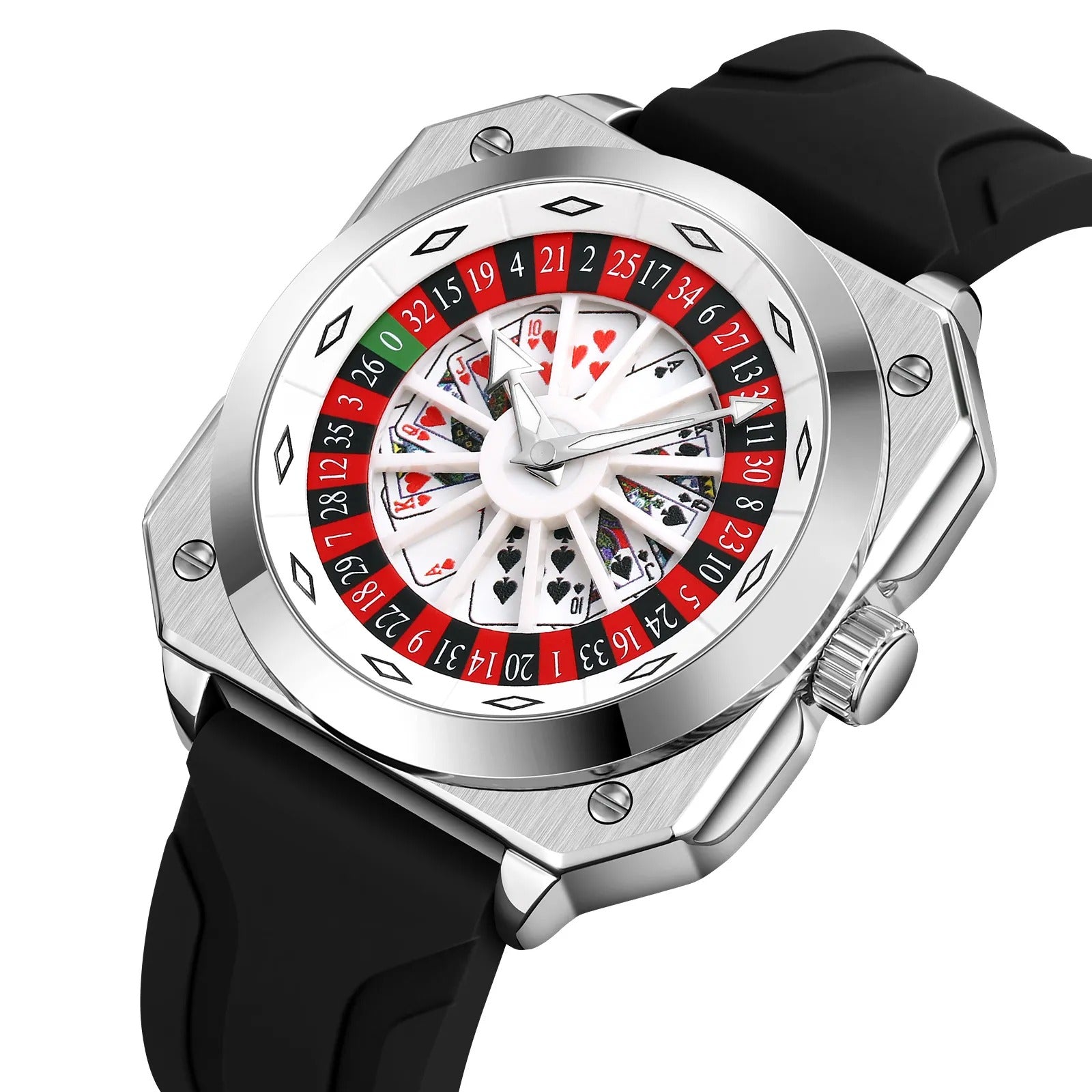 SKMEI - 9379 - Rotating Poker Dial Silicone Wrist Watch - silver/black image 0