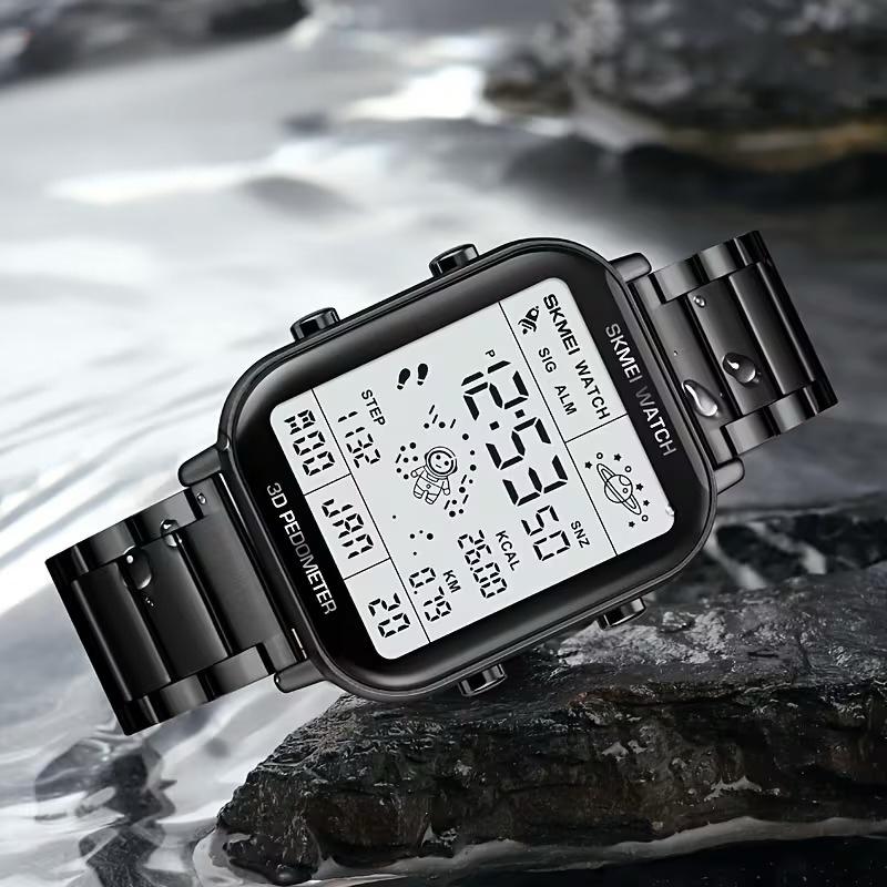Skmei - 1888 - Digital Dial Step Count Pedometer Stainless Steel Watch - Black image 0
