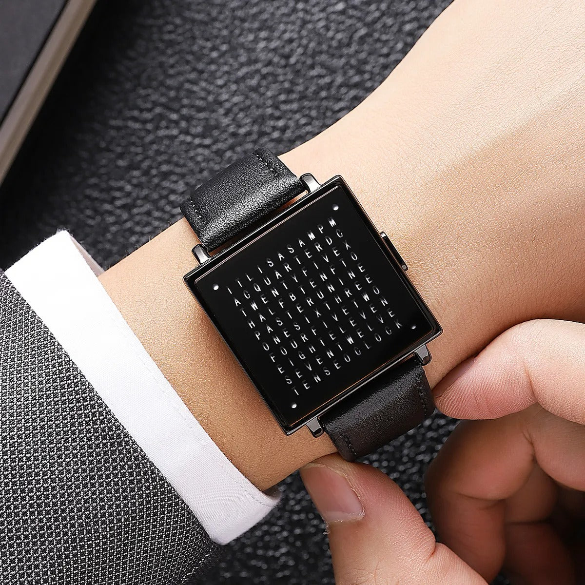 Skmei - 2388 - Luxury Word Dial Watch - Black/Leather image 2