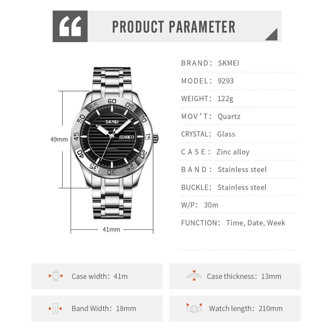 Skmei - 9293 - Premium Steel Quartz Performance Watch - silver black image 6