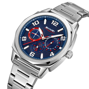 SKMEI - 9350 - 3ATM Waterproof Men Business Watch - Silver/Blue image 2