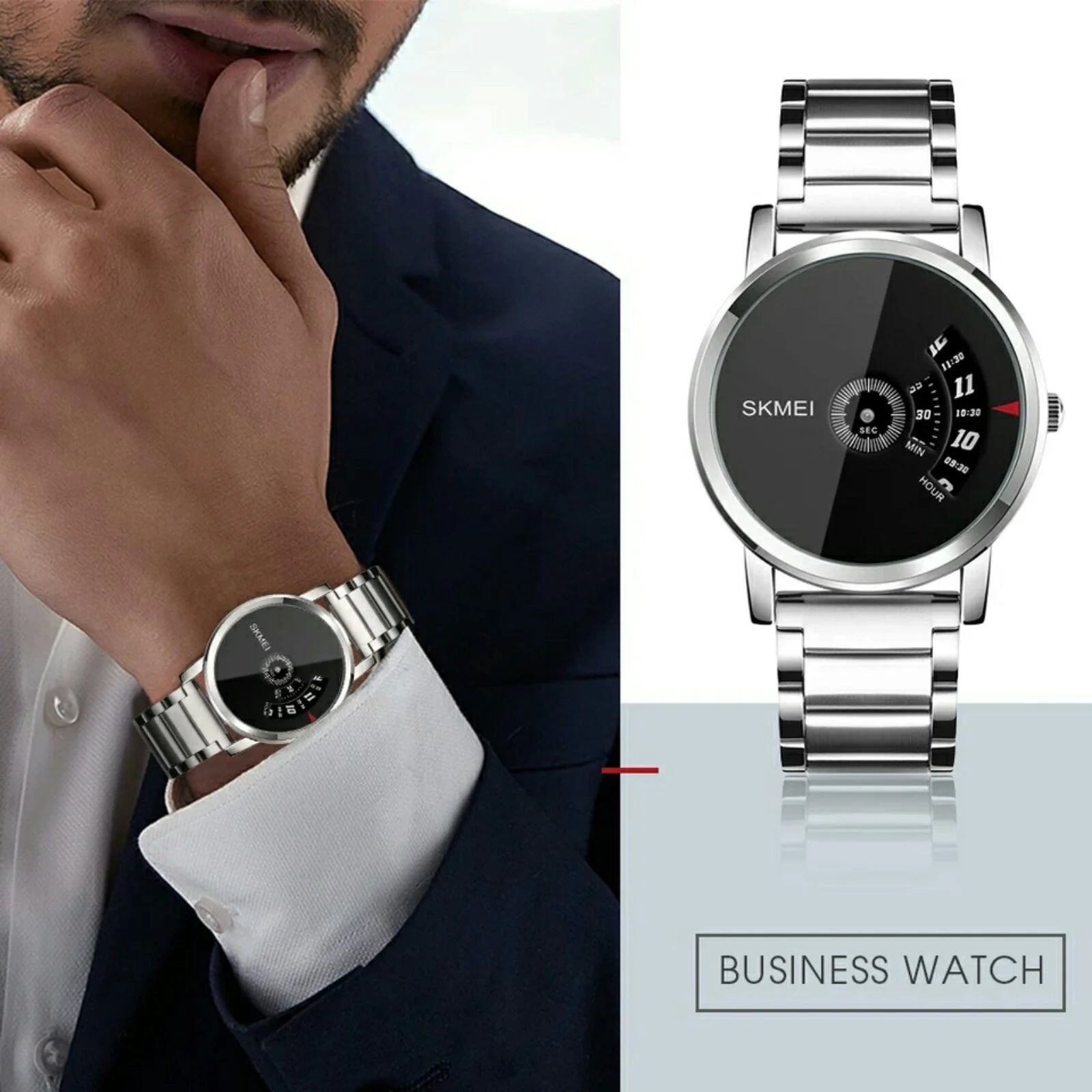 SKMEI -1260 - Waterproof Business Watch For Men - Silver/Black-Steel image 4
