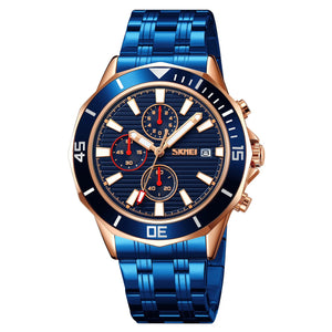 SKMEI - 9335 - Luxury Quartz Chronograph Stainless Steel Watch - rose gold/blue image 0
