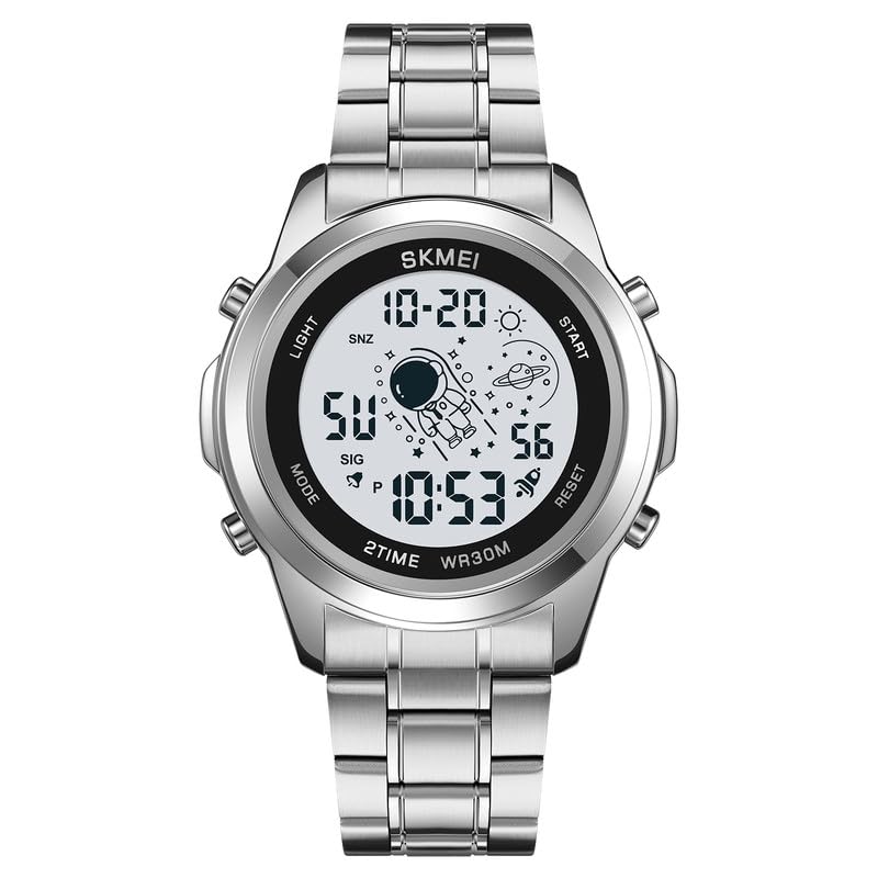 Skmei - 2019 - Advanced Digital Features Dual Time Watch - silver-white image 0