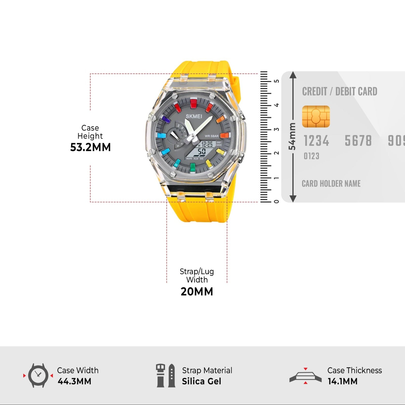 Skmei - 2100 - World Time 50m Waterproof - Yellow image 3