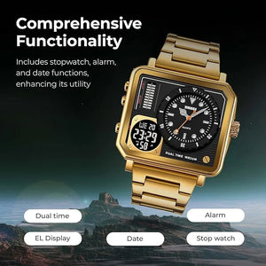 SKMEI - 2025 - LED Backlight Large Screen Multi-Time Zone Waterproof Watch - Golden image 2