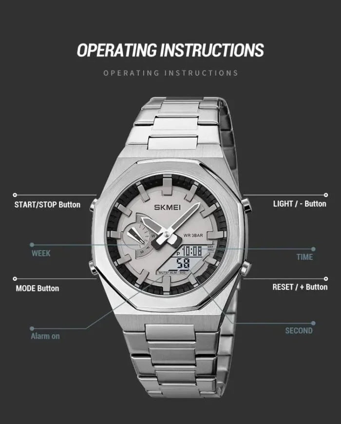 Skmei - 1816 - Dual Display luminous waterproofs 50+ timezone - Silver/White image 4