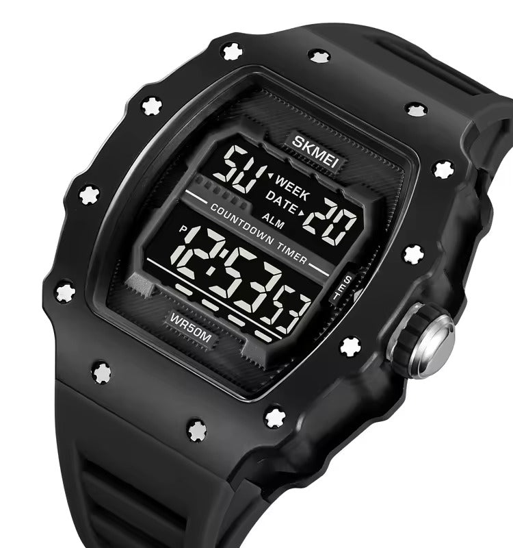 SKMEI 2296 Digital Sports Countdown Timer Watch - Black/black image 1