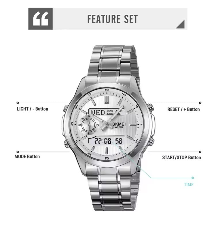 SKMEI - 2284 - World Master Dual Display Watch - Silver/Silver image 3